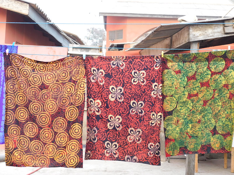 Hand-stamped batik fabric from Ghana textile tour workshop.