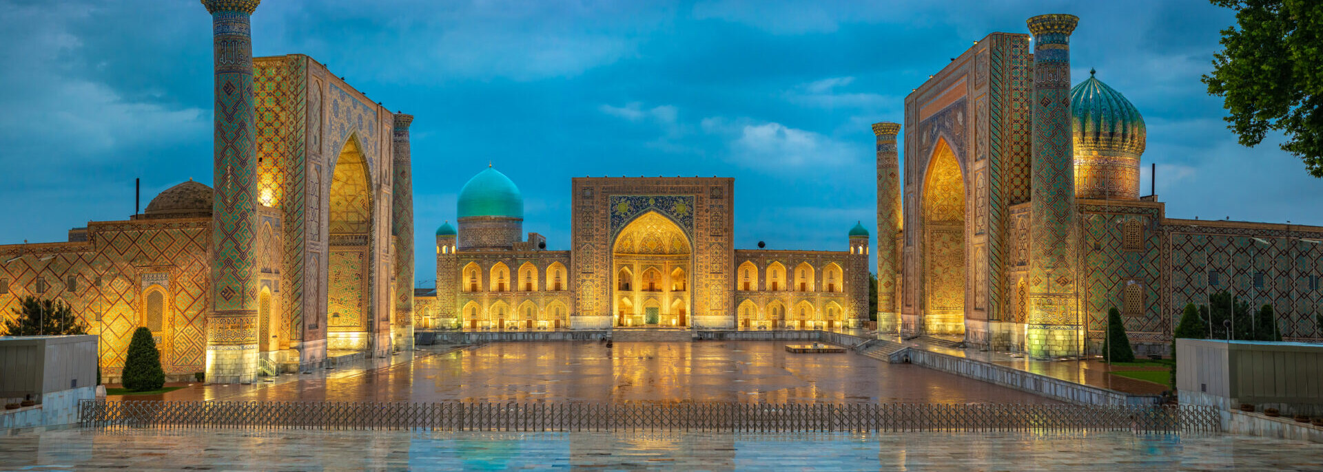 Square of iconic architecture in Samarkand, Uzbekistan.