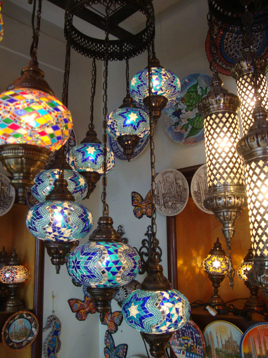 Decorative glass lamps in a bazaar stall, Istanbul GRAND BAZAAR, TURKEY.