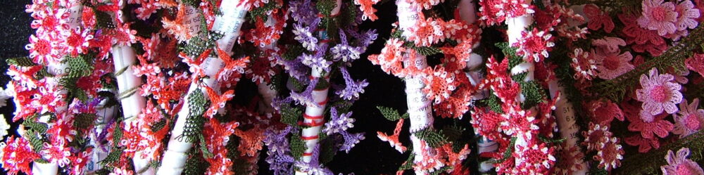 Amazingly tiny and detailed needle-worked flowers trim scarves in Turkey..