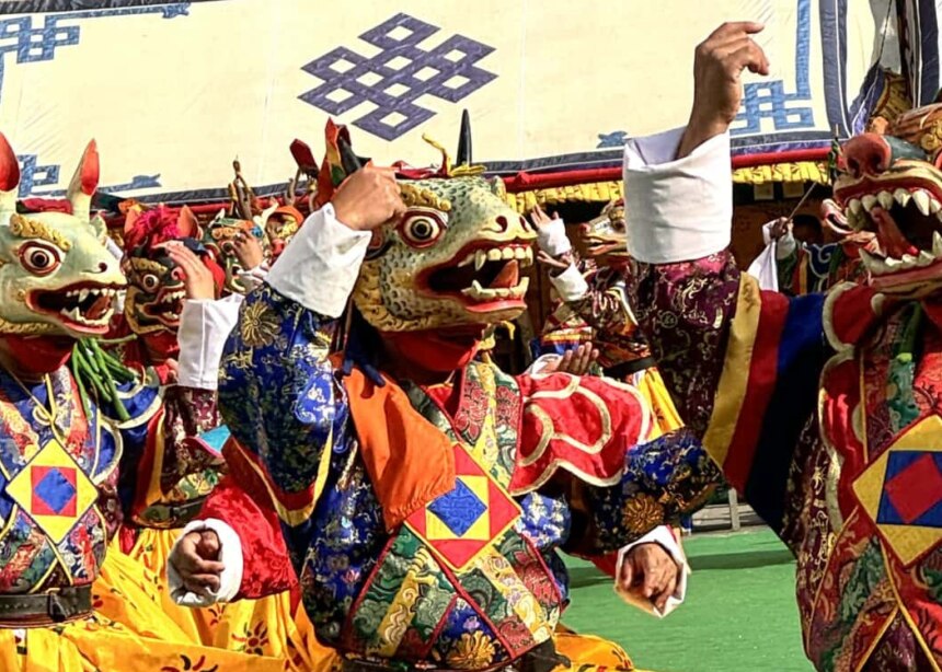 Dancers with animal masks at the Mongar tsechu, Bhutan