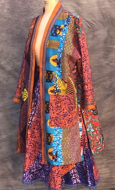 Skirt and coat - fashion with cotton printed fabrics from Ghana, by Suzi Click.