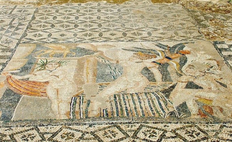 Volubilis is site of dozens of intricate floor mosaics, some of them depicting textile or rug patterns..