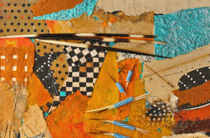 Bamako Quills; Collage by Jean Haefele. Fabrics from Ghana; 14" x 14." Contact jeanhaefele@live.com