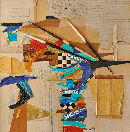 Bamako Quills 2; Collage by Jean Haefele. Porcupine quills, MALI. 14" x 14".