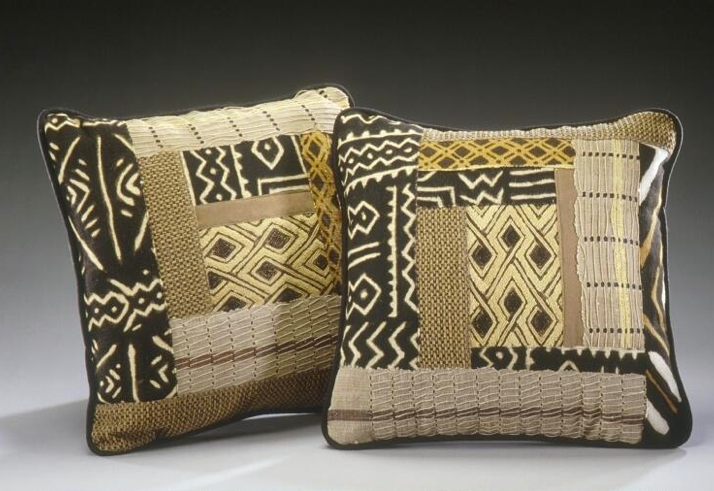 Decorator pillows patchwork with cloth from Mali and Zaire; by Viki Dyan..