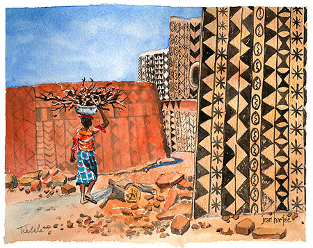 Tiebele, GHANA Watercolor by Jean Haefele
